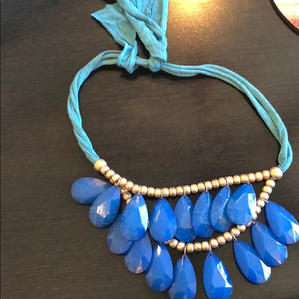 Blue and gold teardrop necklace